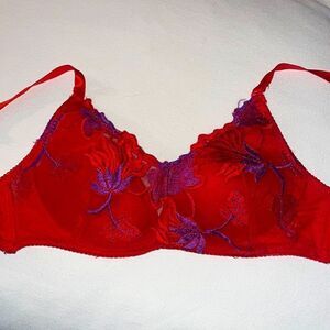 LACY womens red and embroidered lace size 34B bralette